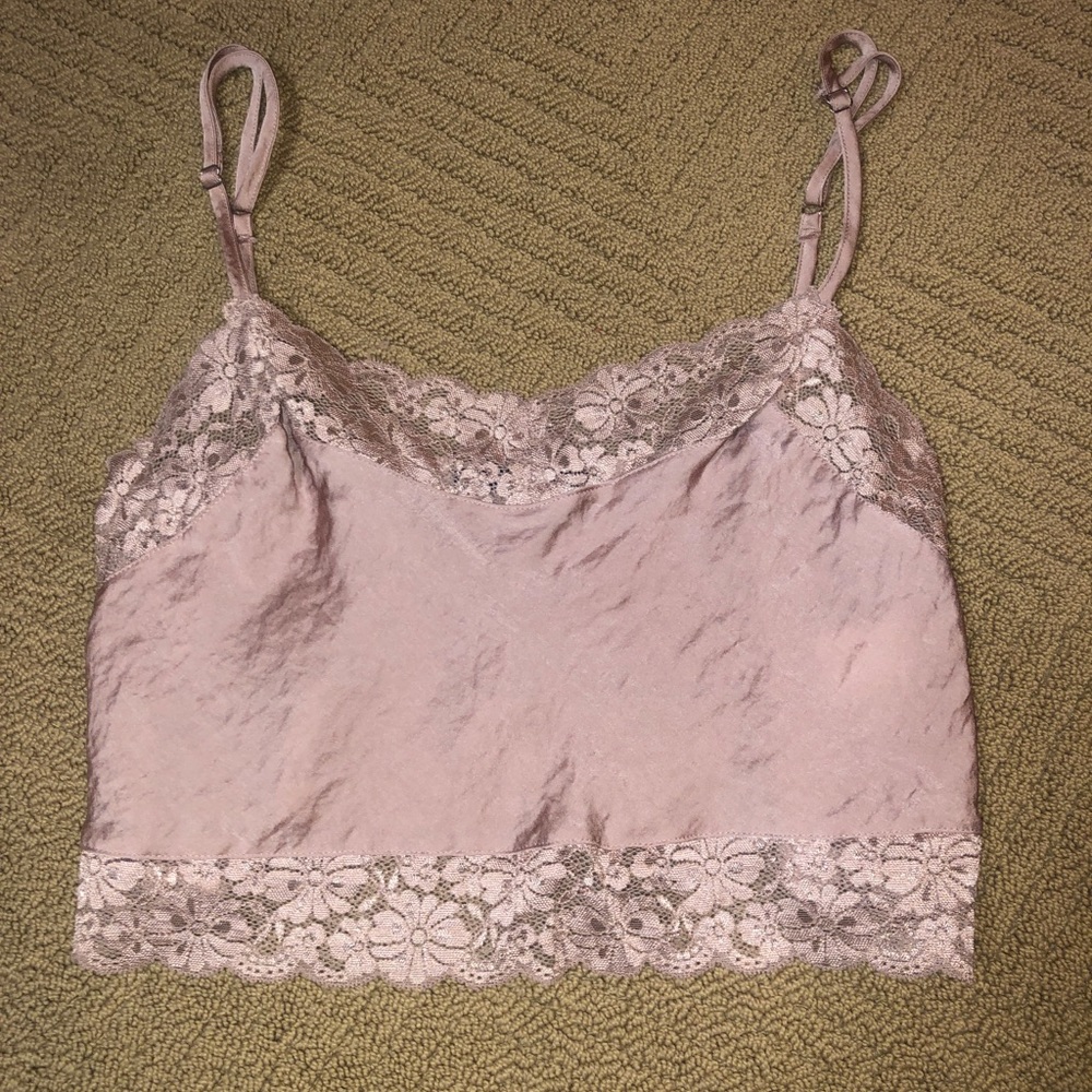 Brandy Melville pink silk lace crop top